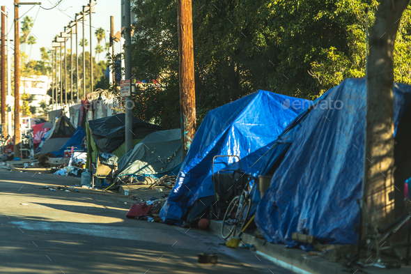 West Hollywood Homelessness Wild Tents Camp Stock Photo by duallogic