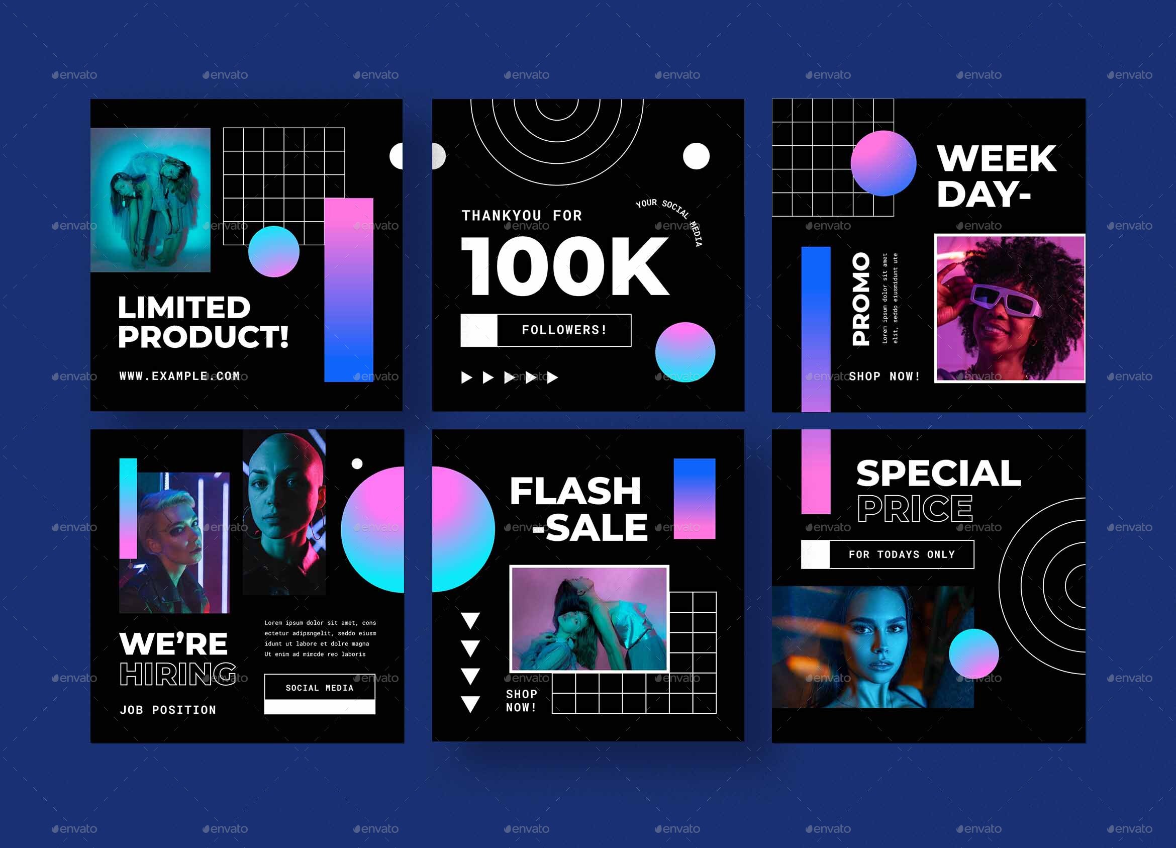 Neon Fashion Instagram Puzzle, Web Elements | GraphicRiver