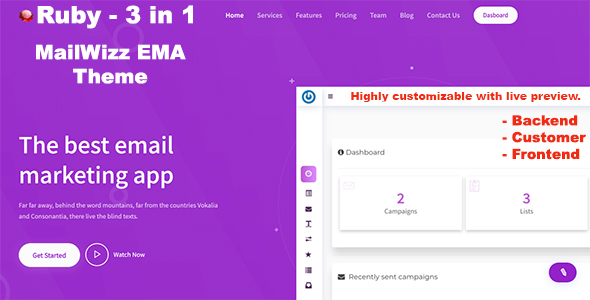 Ruby – 3 in 1 Mailwizz Modern Customizable Theme