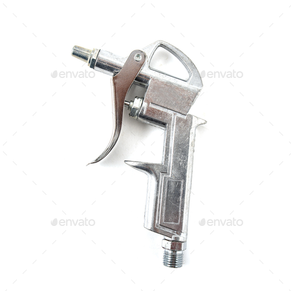 Chrome Silver Dust Removing Air Blow Gun Cleaning Pressure Pneumatic Tool over white background