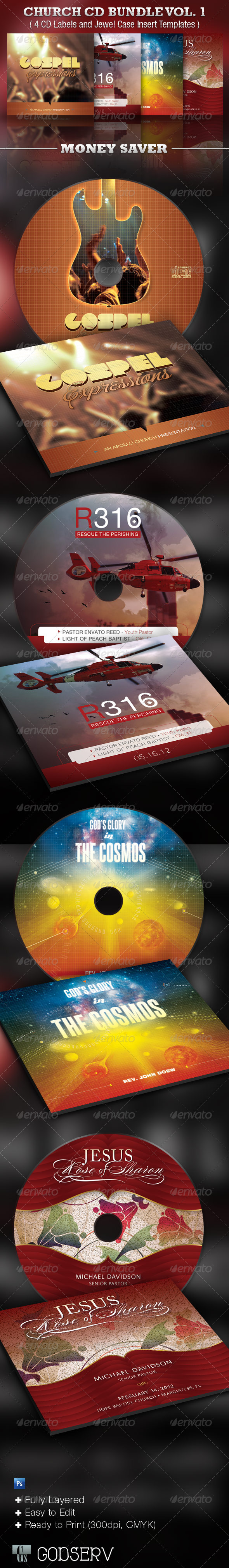 Church CD Template Bundle Vol 1 - CD & DVD Artwork Print Templates