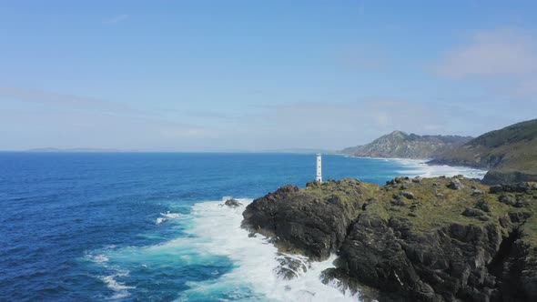 Lighthouse in Cape Home and Cies Islands Pontevedra Galicia Spain