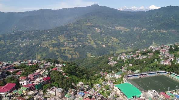 Gangtok city in Sikkim in India seen from the sky alt