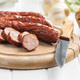 Smoked pork sausages. Sliced salami - PhotoDune Item for Sale