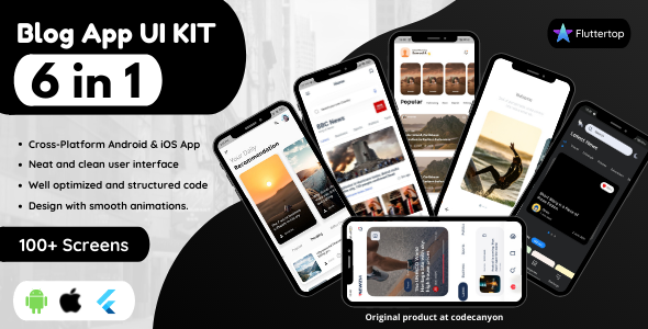 Blog UI Kit 7 Apps - News, Travel, Magazine, Branding Blog, News Aggregator