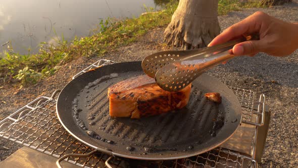 Salmon Grill At Camping
