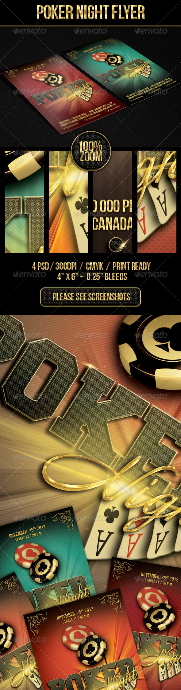 Poker Night Flyer Template 4 x 6