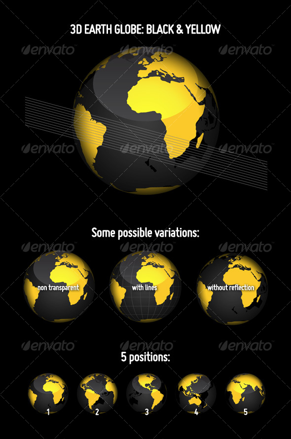 3D Earth Globe: Black & Yellow - Objects Vectors