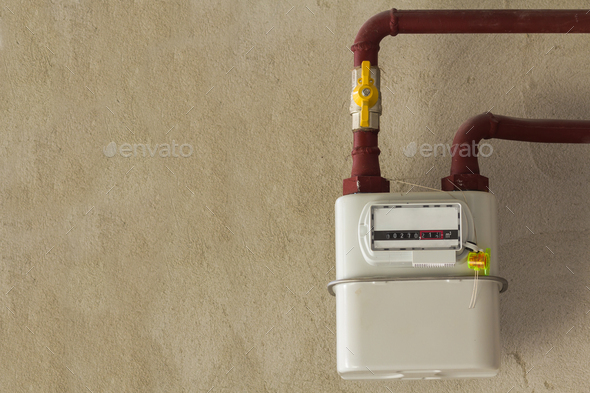 Gas meter in a house under renewal. Indoor gas meter used for measuring natural gas consumption in