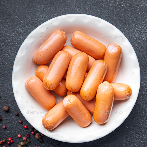 meatless sausage vegetable protein seitan soy food background Stock