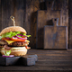 Hamburger with bacon, turkey burger meat, cheese, tomato and lettuce - PhotoDune Item for Sale
