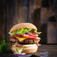 Hamburger with bacon, turkey burger meat, cheese, tomato and lettuce - PhotoDune Item for Sale