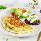 Omelette with tomatoes, cheese, green onions and sandwich with feta cheese - PhotoDune Item for Sale
