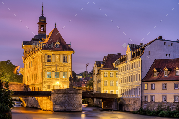 The Alte Rathaus and the river Regnitz - Stock Photo - Images