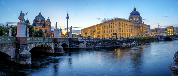 Panorama of the Berlin Cathedral, the TV Tower and the reconstructed City Palace - Stock Photo - Images