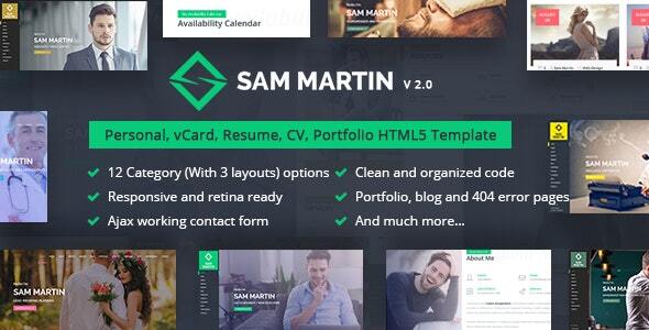Incredible Sam Martin - Personal vCard Resume HTML Template