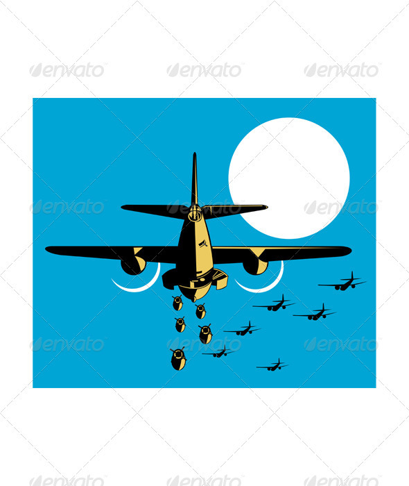World War Two Bomber Airplanes Drop Bomb Retro - Man-made Objects Objects