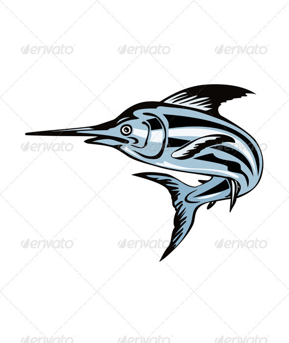 Blue Marlin Fish Jumping Retro - Animals Characters