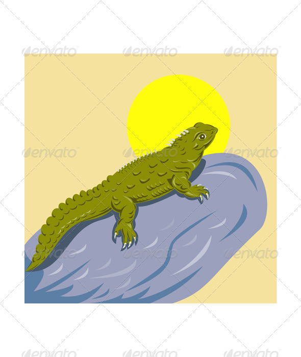 New Zealand Tuatara Retro - Animals Characters