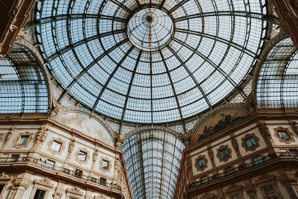 Architecture wallpaper background vivid tone filter, Galleria Vittorio Emanuele II in Italy, Milan - Stock Photo - Images