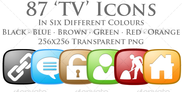 A collection of 87 'TV' Shaped Icons