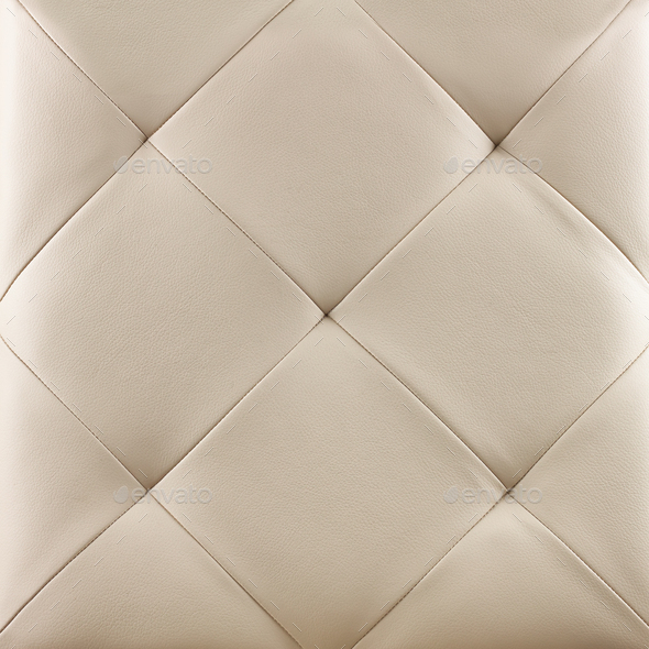 White genuine leather upholstery background. Luxury pattern. Stock