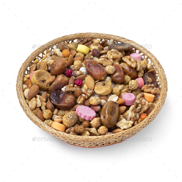 Traditional Moroccan Ashura snack in a basket on white background - Stock Photo - Images