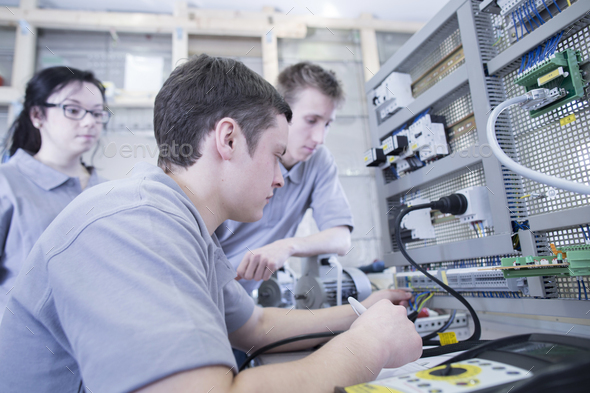 Students at electronics vocational school