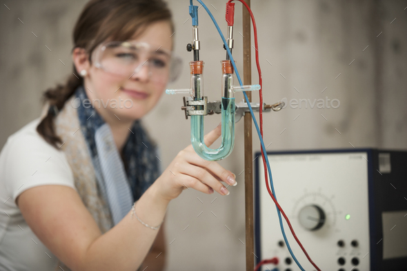 Vocational school student in chemistry class