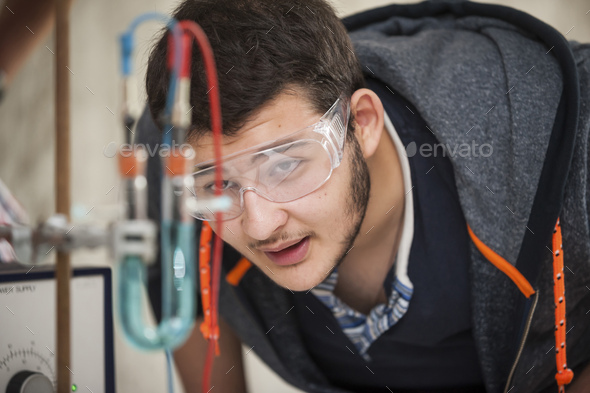 Vocational school student in chemistry class