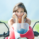 Close-up of a beautiful girl on top of the motorcycle - PhotoDune Item for Sale