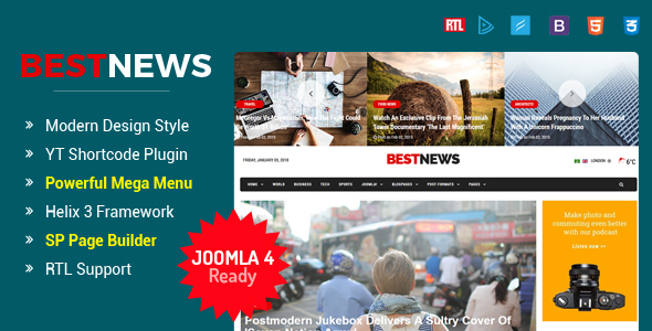 BestNews – Ultimate Drag & Drop News & Magazine Joomla Template