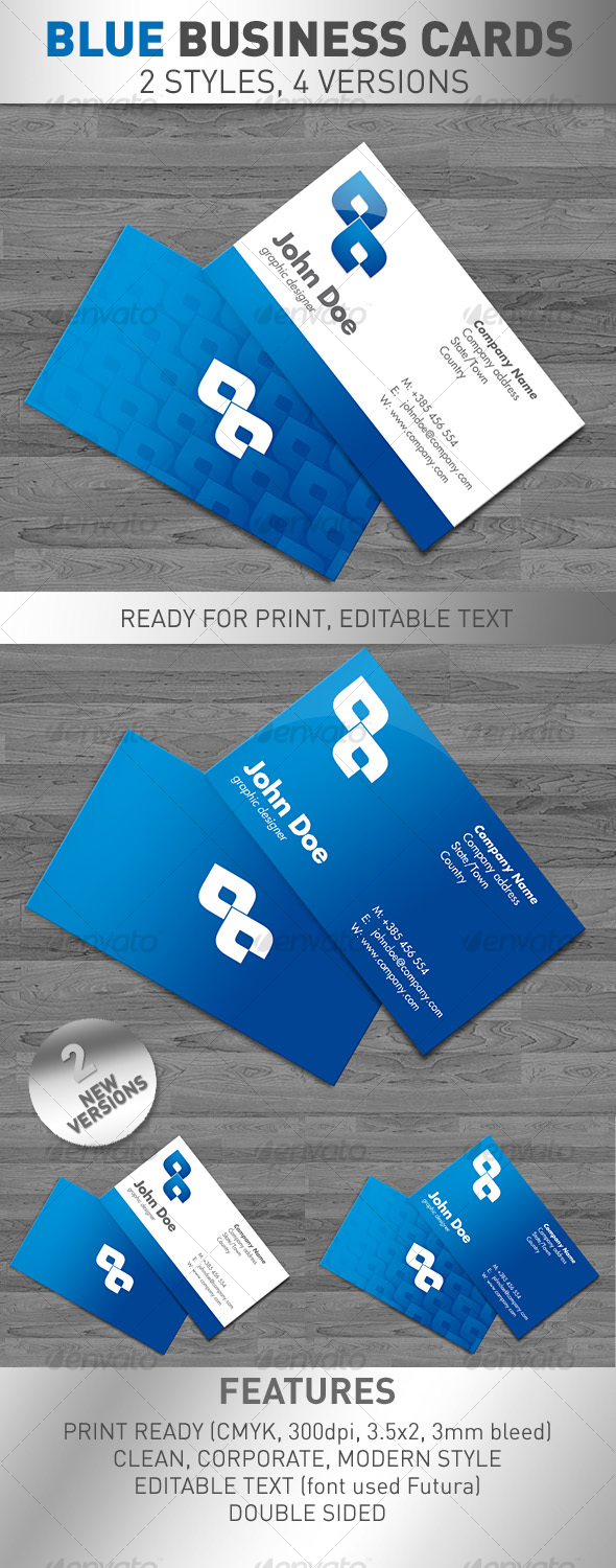 Blue Business Cards 4 VERSIONS - Corporate Business Cards