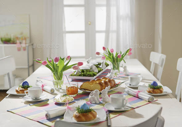 Dining Table With Easter Breakfast, Round Table Easter Hours