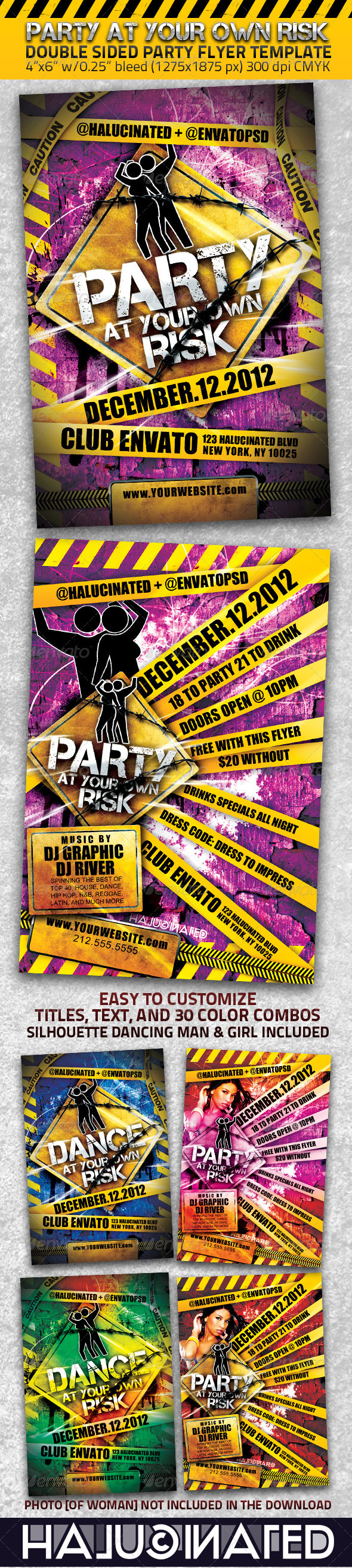 Party At Your Own Risk 2 Sided Flyer Template - Clubs & Parties Events