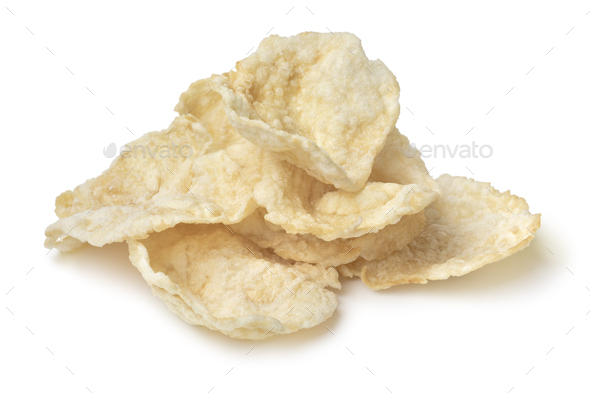 Heap of Emping, a type of Indonesian chips close up on white background - Stock Photo - Images