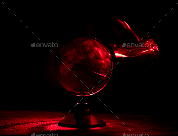 Destroying Earth globe. Global catastrophe concept. Apocalyptic background - planet Earth exploding