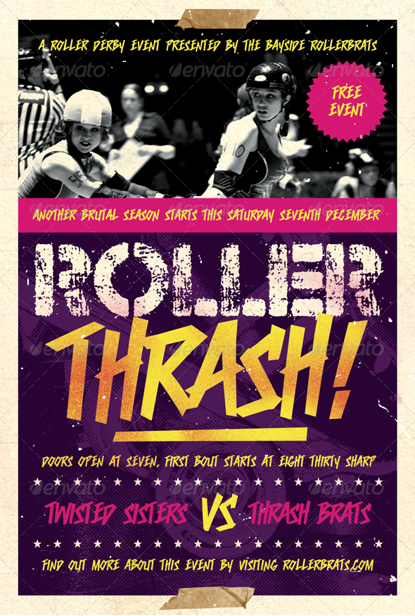 Roller Thrash - Roller Derby Flyer Template - Sports Events