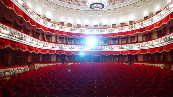 Empty rows of seats in theater.  alt