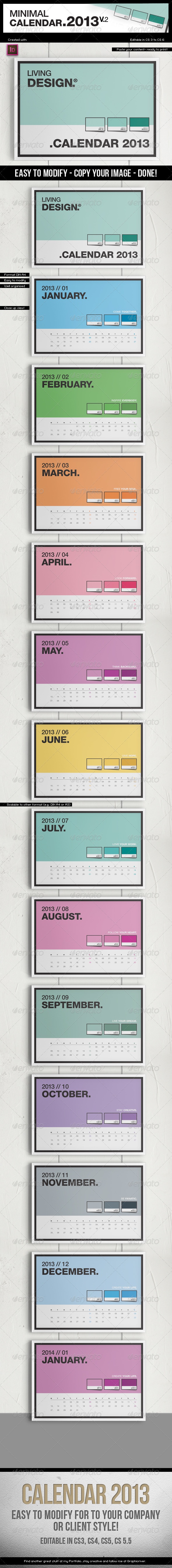 Calendar 2013 v2 // A4 Template // Pantone ® Style - Calendars Stationery