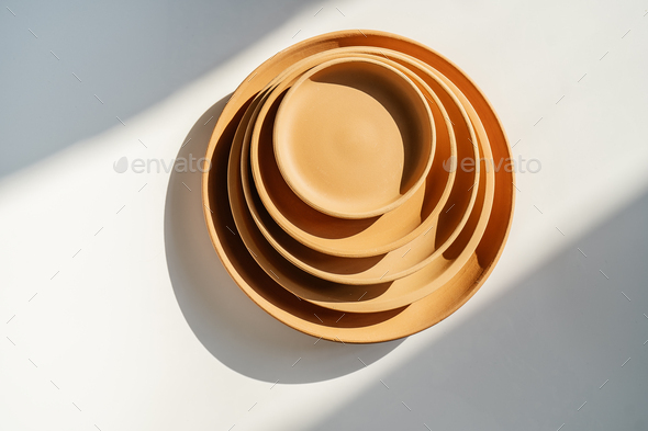 Abstract background and texture of terracotta plates.