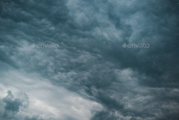 Sky landscape. Dark blue storm clouds, cloudy sky before rain. Dramatic skies, bad stormy weather