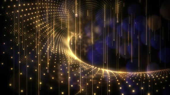 Elegant Glowing Gold Array Landscape Looping Background with Purple Bokeh