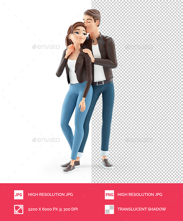 3D Cartoon Man and Woman Standing Together
