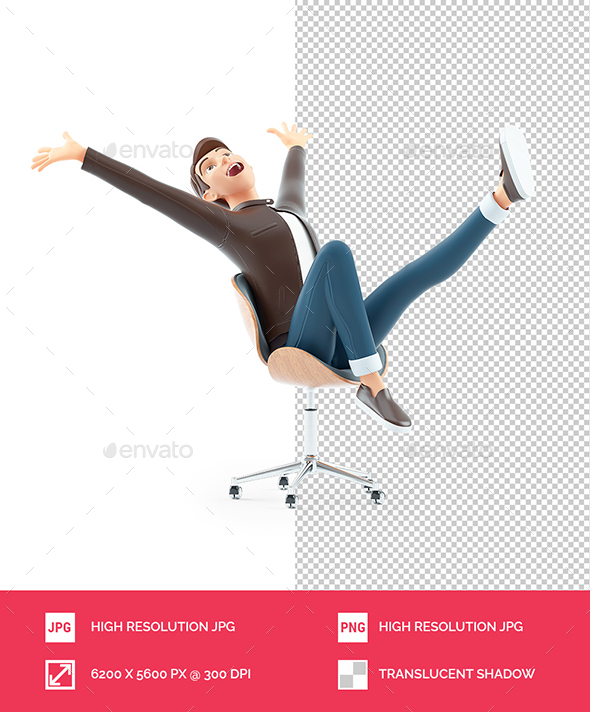 3D Successful Cartoon Man in Office Chair