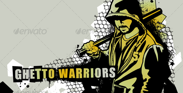 Gangster on dirty graffiti background - People Characters