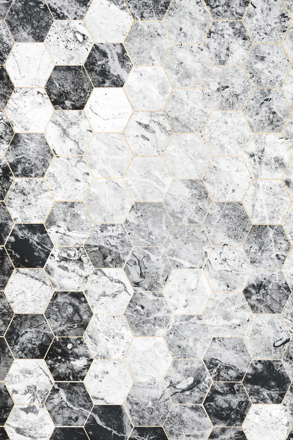 Hexagon Gray Marble Tiles Patterned Background