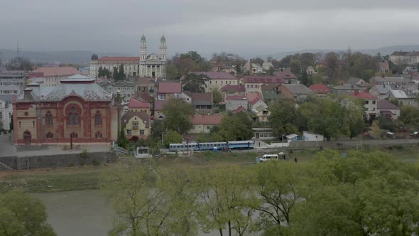 Aerial View of City Uzhhorod in Autumn alt