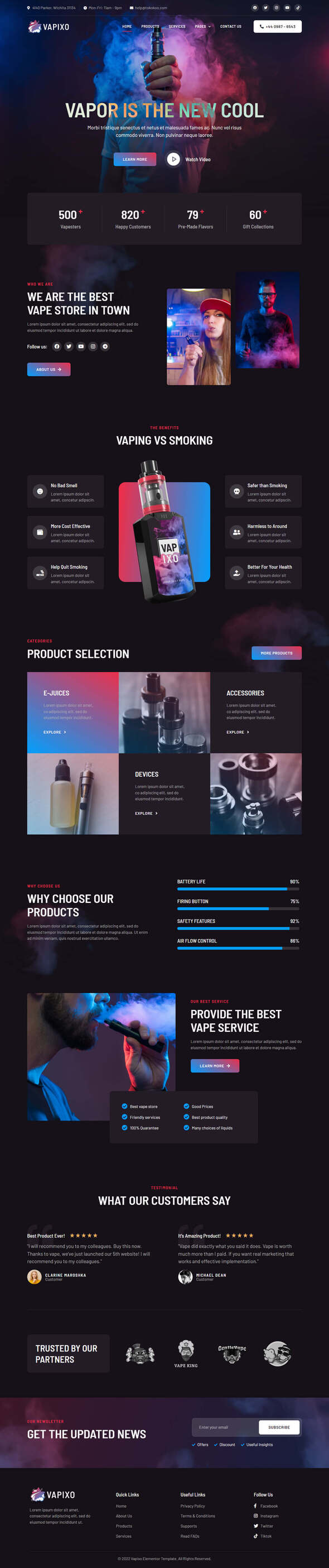 Vapixo | Vape Store Elementor Pro Template Kit by Tokokoo | ThemeForest