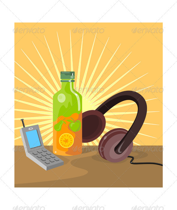 Mobile Phone Soda Drink Headphone Retro - Man-made Objects Objects